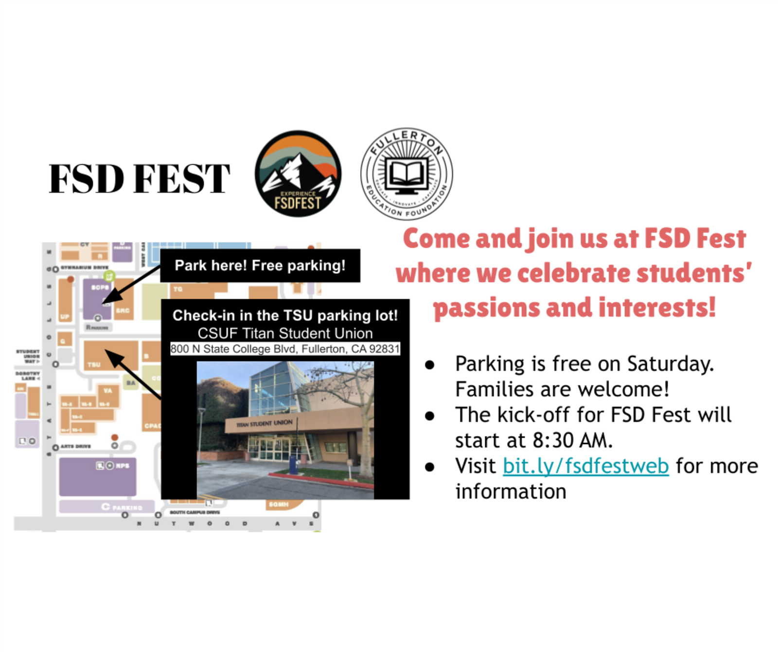 Join us at FSD Fest May 16th and 17th at the Titan Student Union located at Cal State Fullerton. Parking is free on Saturday.